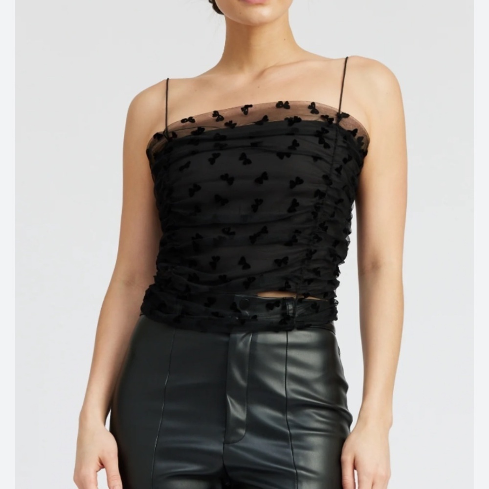 Rachel Zoe Mesh Black Polka Dot Cami Top Size Small New